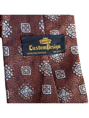 Vintage Necktie 1970s Geometric Pattern Tie Brown/Orange 100% Polyester 56" 4"